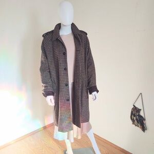 NWOT Banana Republic Large Wool Blend Raglan Coat Layer Epaulettes Brown Multi